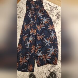 Torrid Navy and Orange Palm Print Jumpsuit